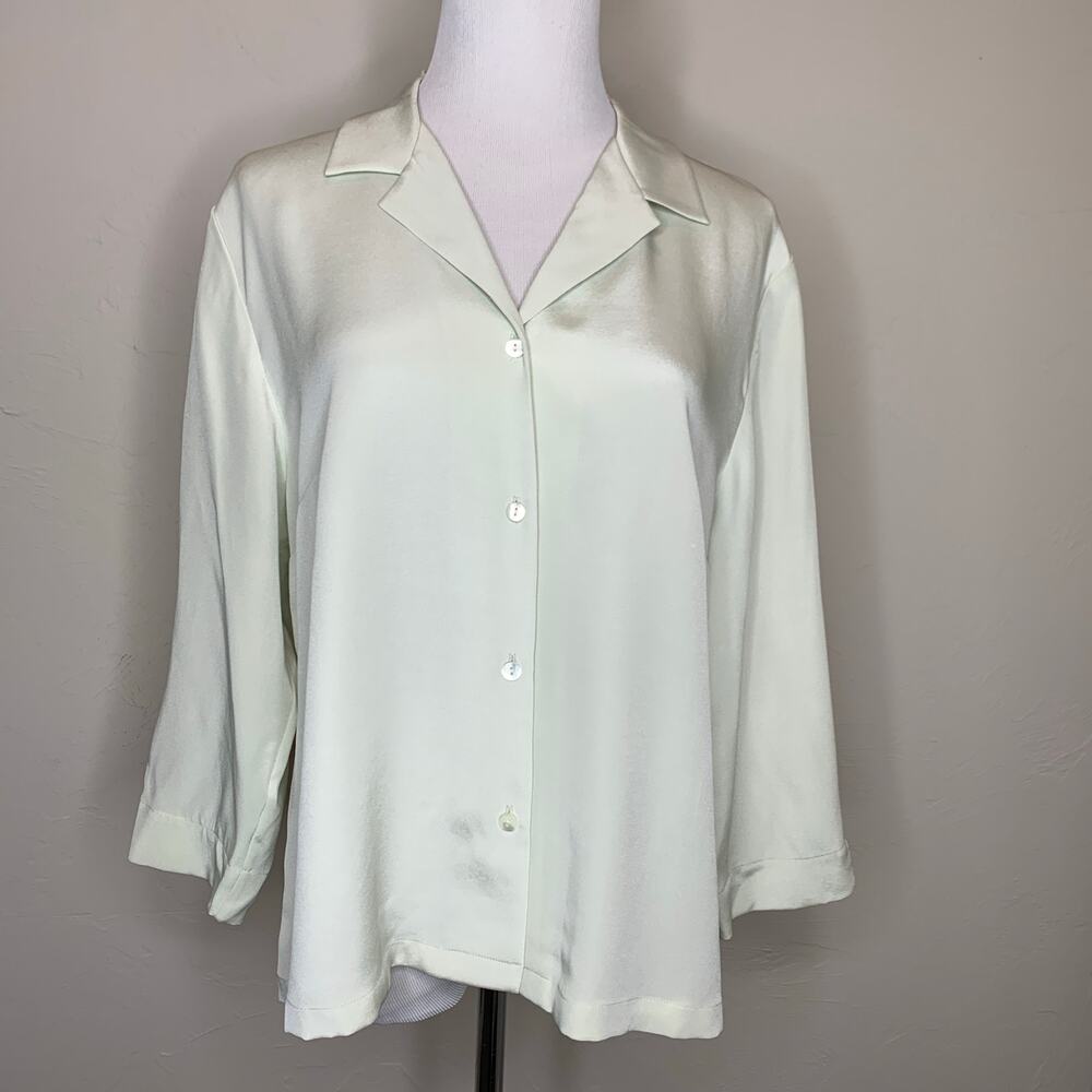 Talbots Stretch Silk Blouse Pale Green Sz 14 NWOT